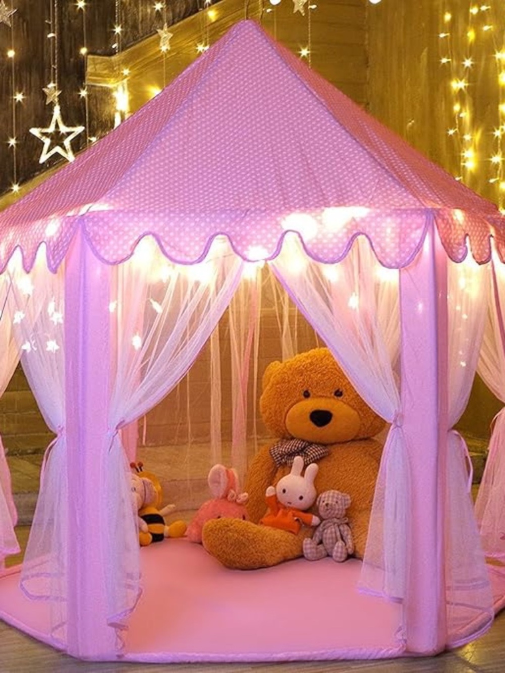 Princess Castle Play Tent Kids Play House with Star Lights
